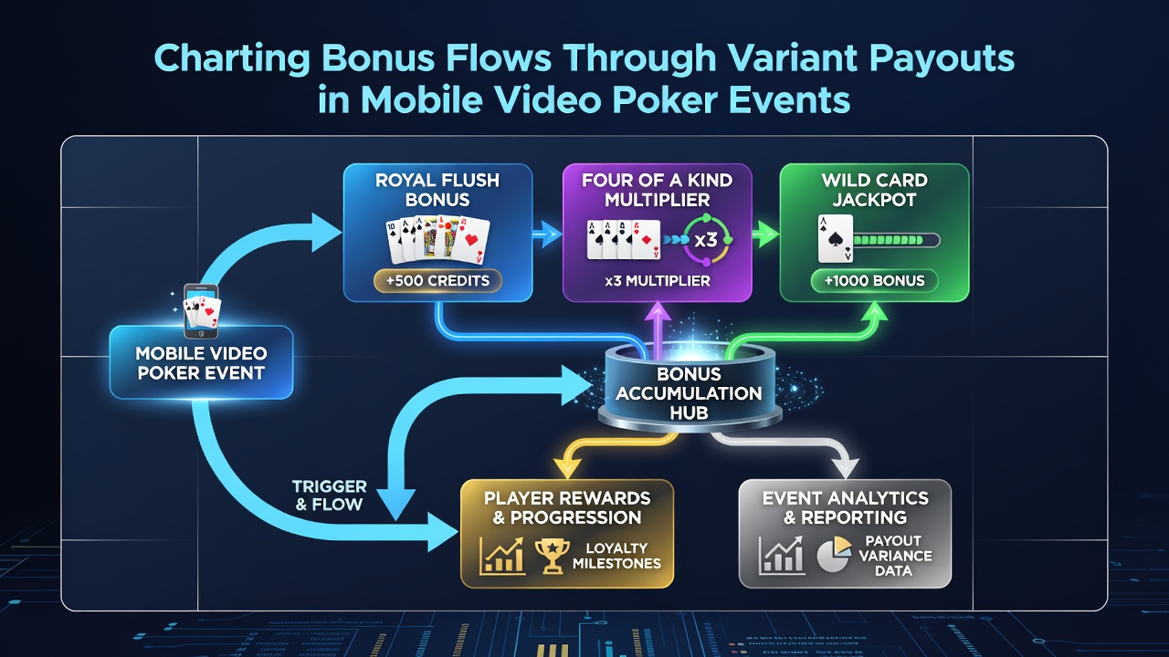 Diagramm zeigt Bonusflüsse in mobilen Video-Poker-Varianten mit Auszahlungspfaden
