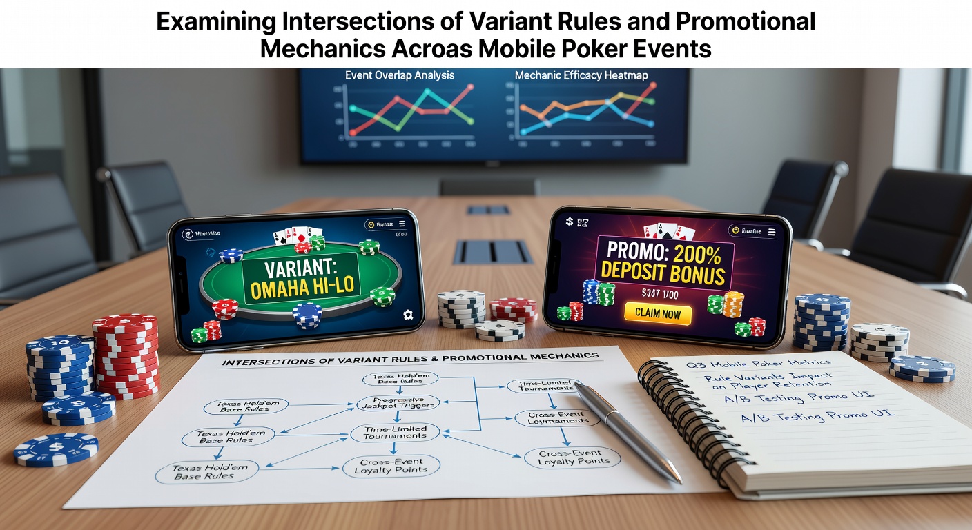 Mobile Poker-Event mit variablen Regeln und Promotionsanzeigen auf einem Smartphone-Display