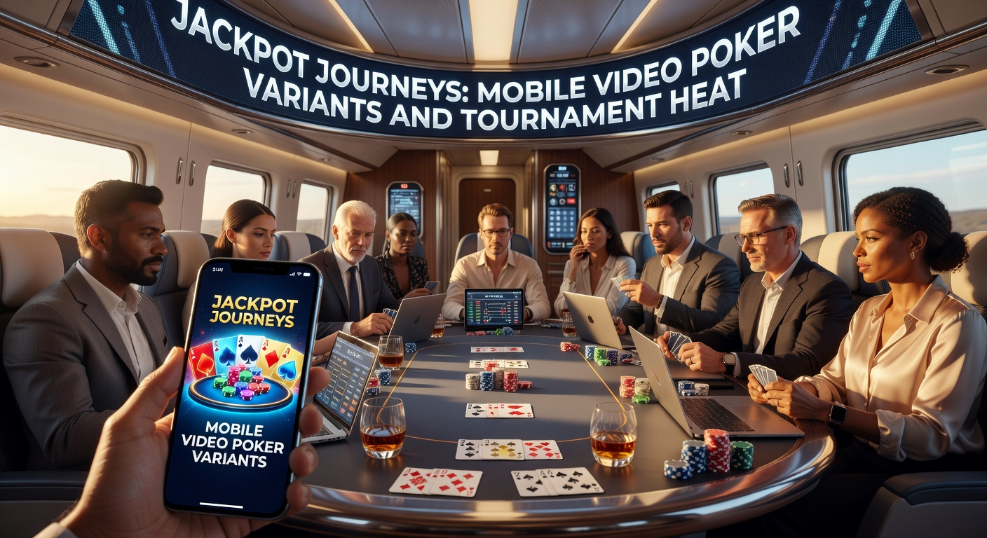 Smartphone mit leuchtendem Video-Poker-Jackpot-Screen und Turnier-Countdown, das die mobile Action einfängt