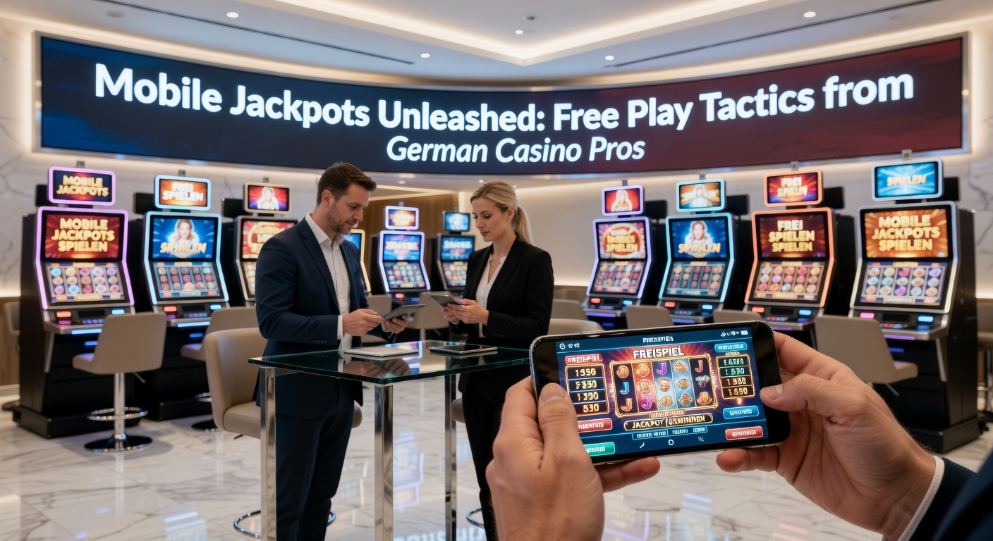 Deutscher Casino-Profi am Smartphone, analysierend Jackpot-Charts mit Free-Play-Screenshots im Hintergrund